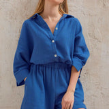 Ensemble pyjama léger 2 pièces en gaze de coton pour femme - Livraison offerte