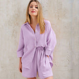 Ensemble pyjama léger 2 pièces en gaze de coton pour femme - Livraison offerte